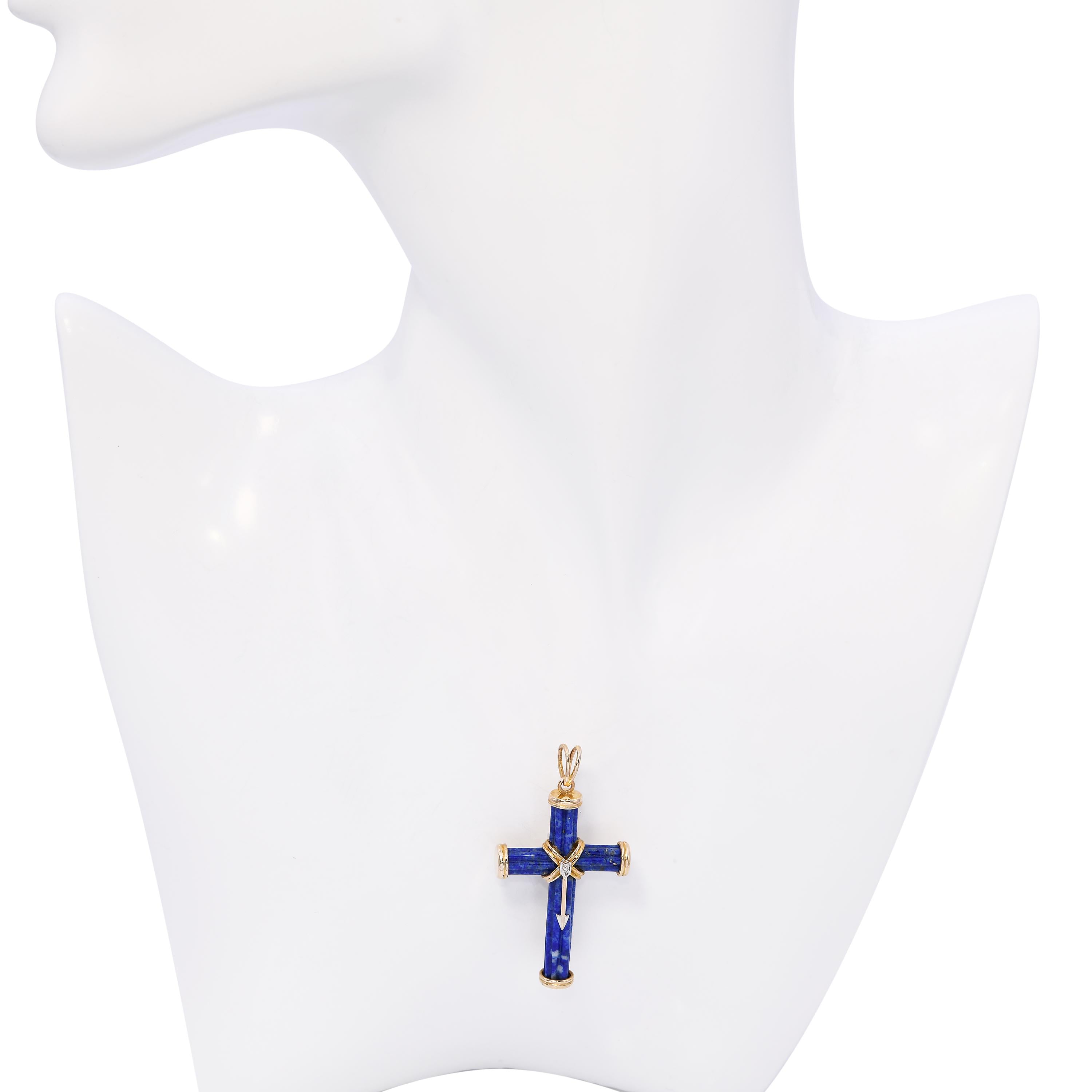 Vintage 14k Yellow Gold Lapis Lazuli Cross Pendant
