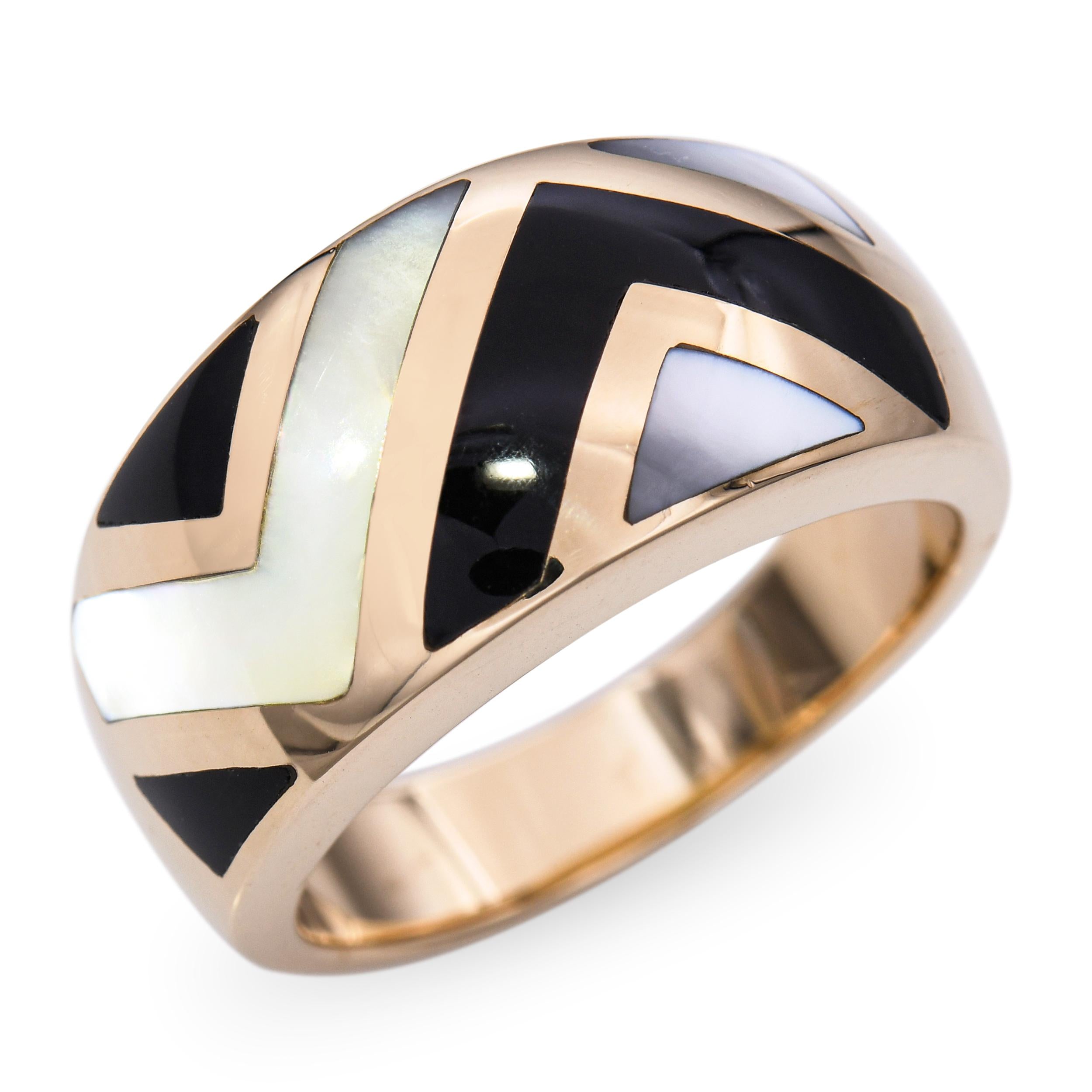 Asch Grossbardt 14k Yellow Gold Onyx and Mother of Pearl Inlay Ring