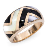 Asch Grossbardt 14k Yellow Gold Onyx and Mother of Pearl Inlay Ring