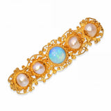 Antique 23k Yellow Gold Natural Pearl and Opal Bar Brooch