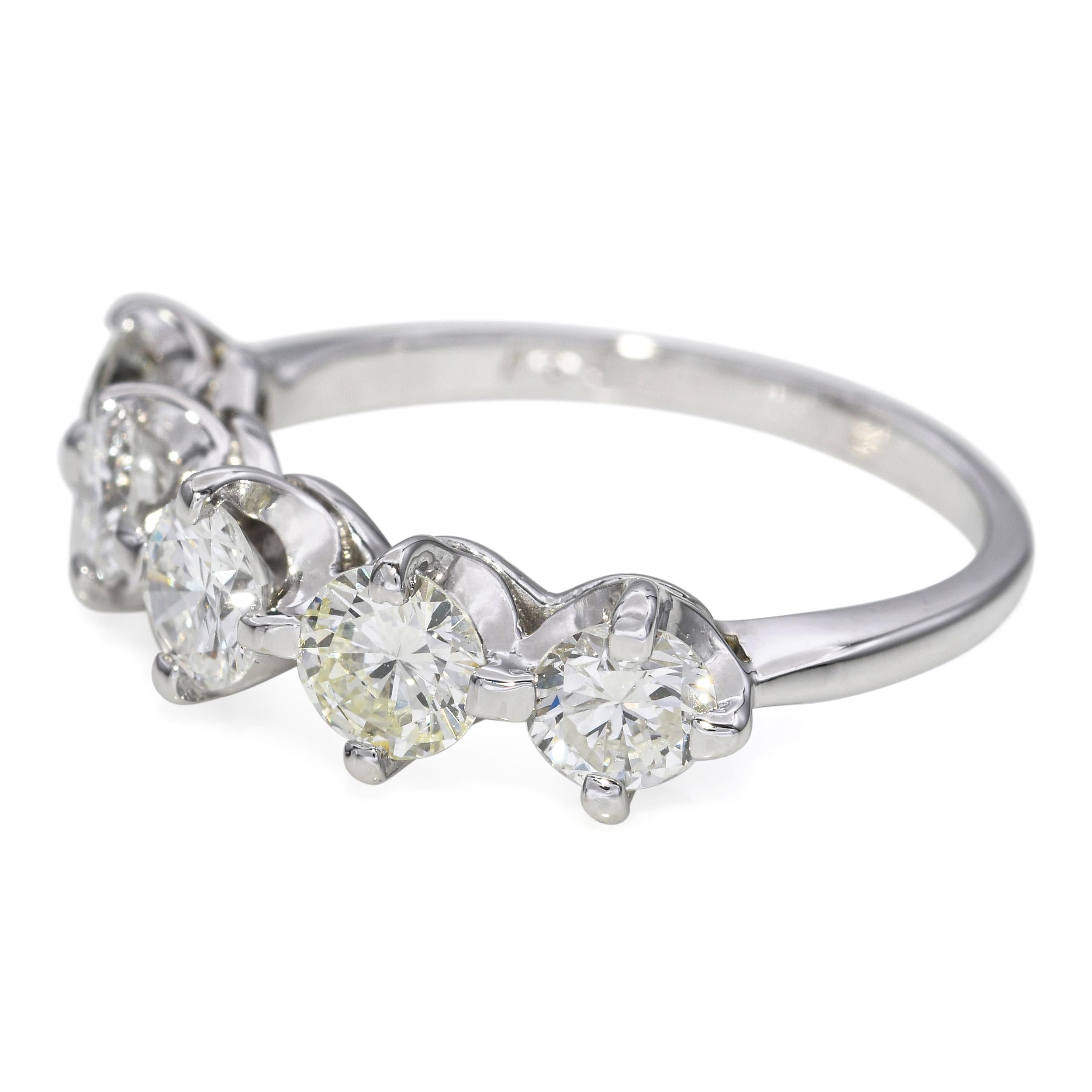 Vintage 14k White Gold 1.75tcw Diamond Five Stone Ring