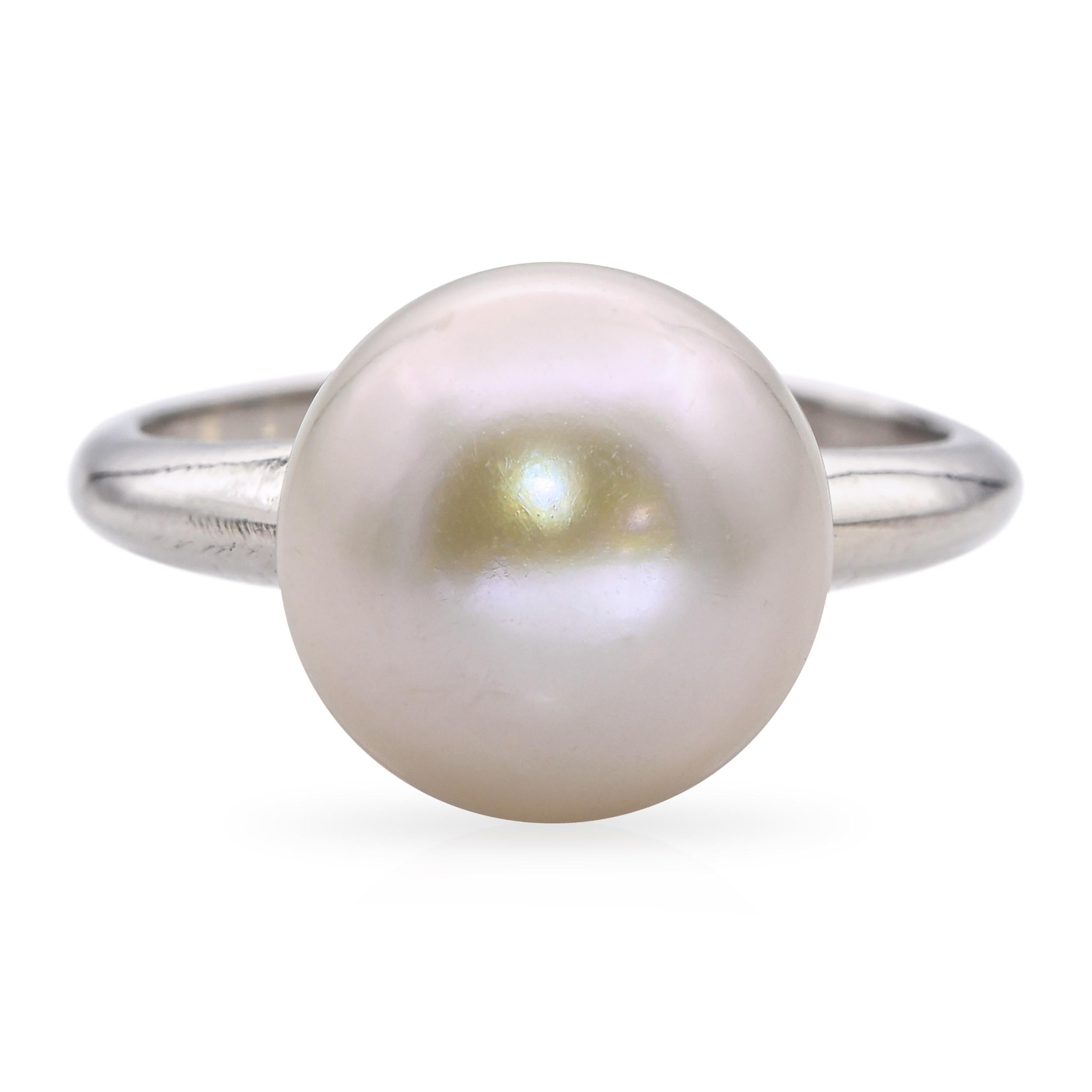 Vintage 14k White Gold Pearl Solitaire Ring