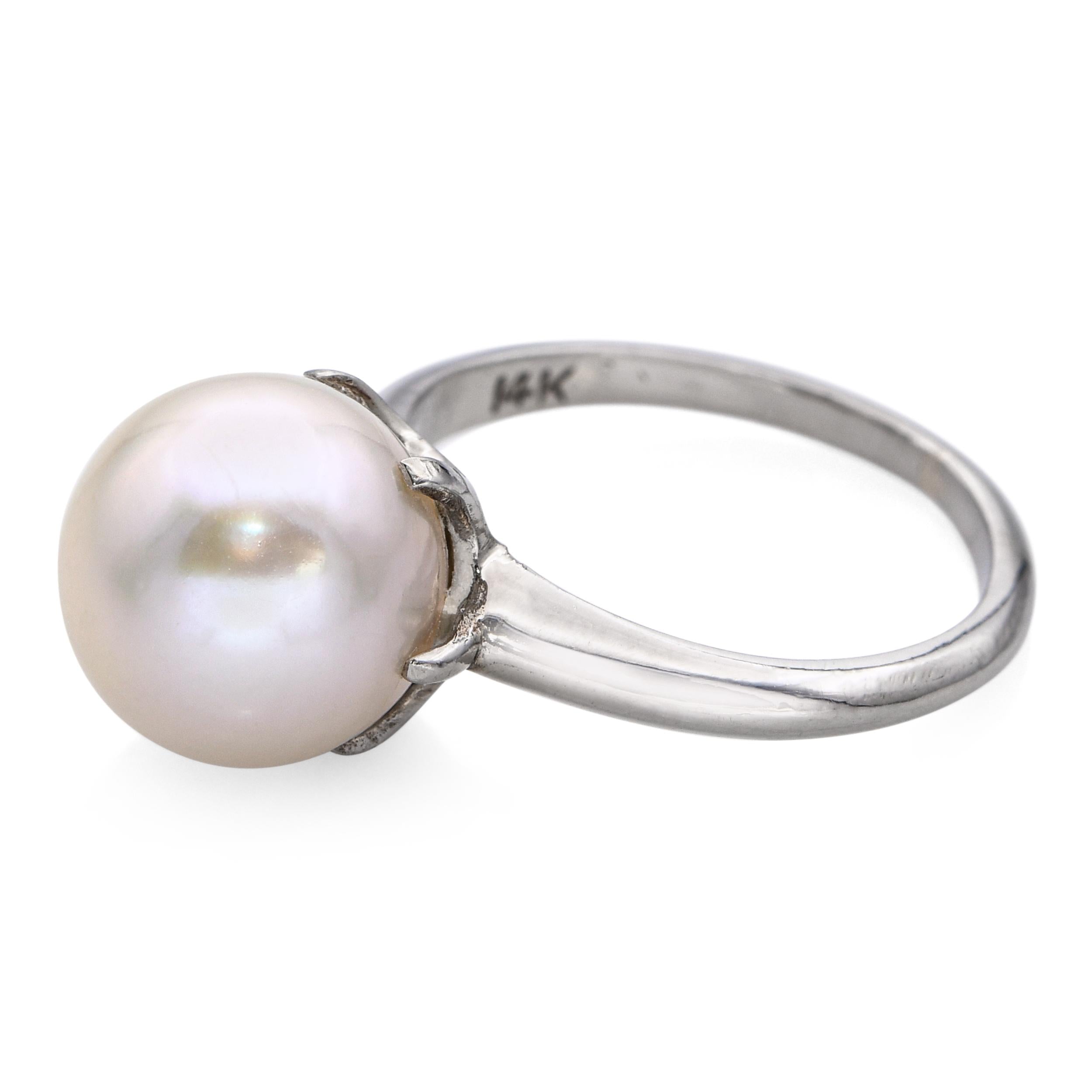 Vintage 14k White Gold Pearl Solitaire Ring
