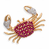 Vintage 14k Yellow Gold Ruby and Diamond Crab Brooch