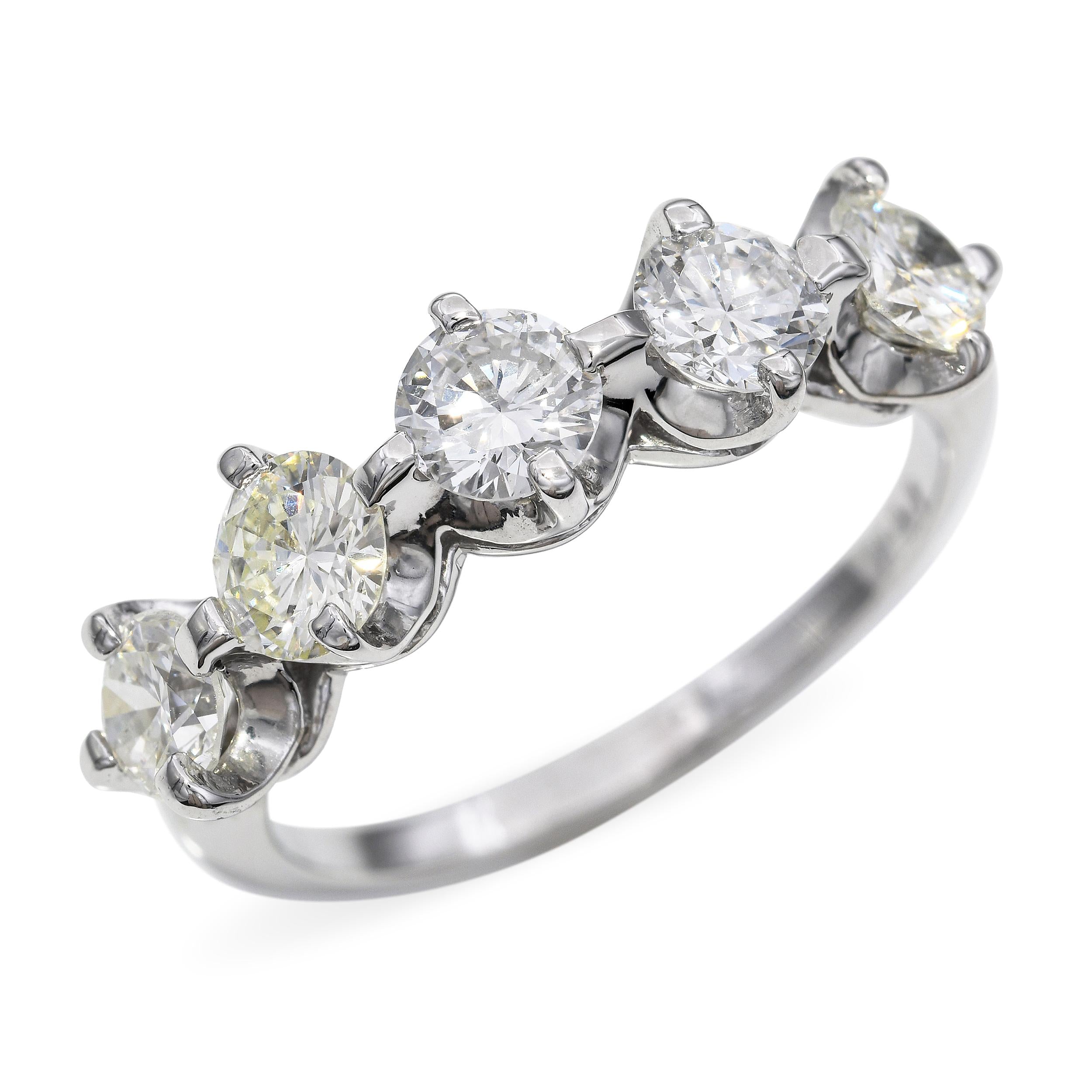 Vintage 14k White Gold 1.75tcw Diamond Five Stone Ring