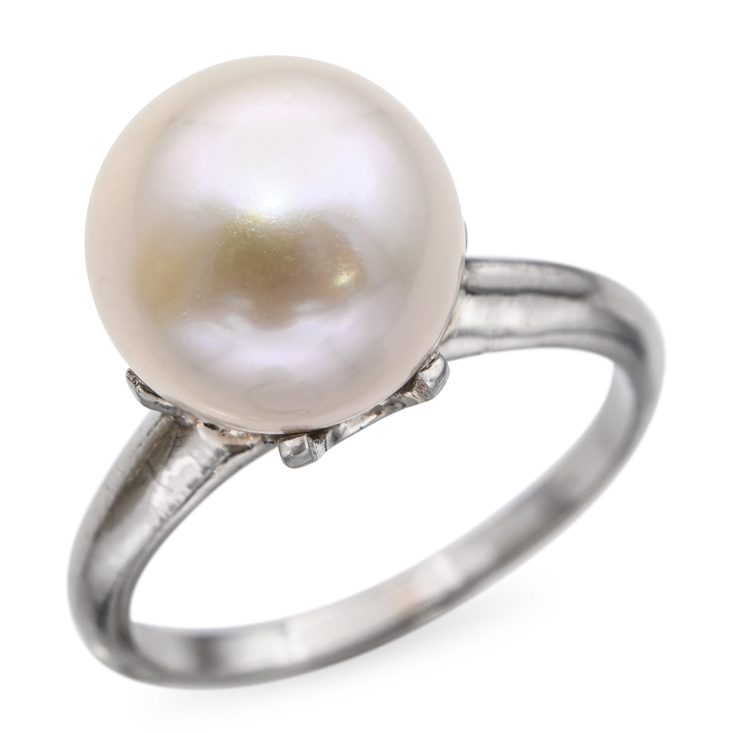 Vintage 14k White Gold Pearl Solitaire Ring