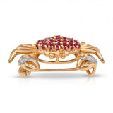 Vintage 14k Yellow Gold Ruby and Diamond Crab Brooch