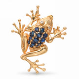 Vintage 14k Yellow Gold Teal Sapphire and Diamond Frog Brooch