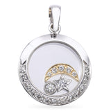 18k White Gold and Diamond Floating Moon and Stars Pendant