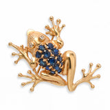 Vintage 14k Yellow Gold Teal Sapphire and Diamond Frog Brooch