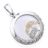 18k White Gold and Diamond Floating Moon and Stars Pendant