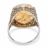 Vintage 18k White Gold Carved Citrine Intaglio Fillagree Ring
