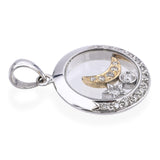 18k White Gold and Diamond Floating Moon and Stars Pendant