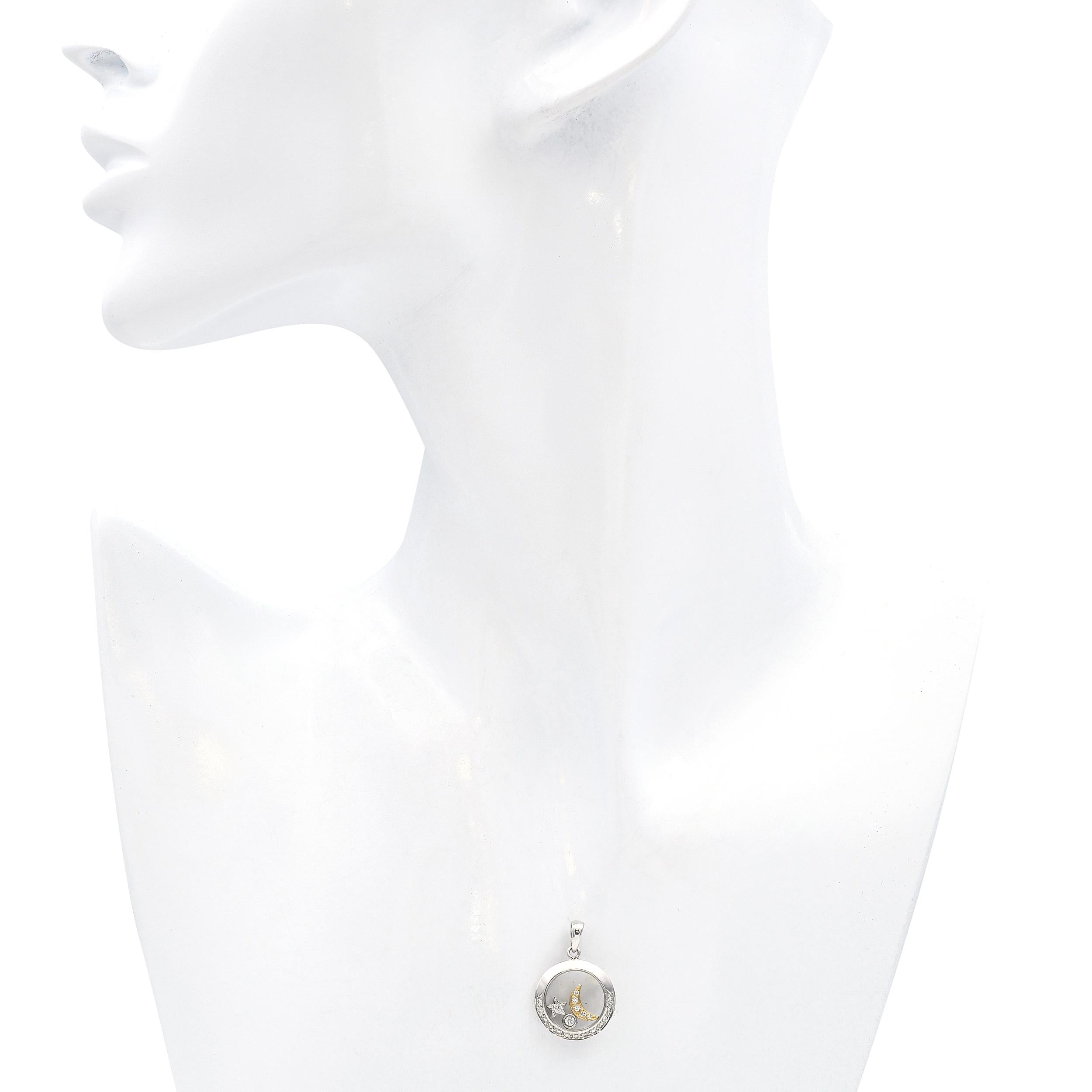 18k White Gold and Diamond Floating Moon and Stars Pendant
