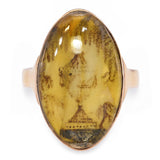 Antique Georgian 10k Yellow Gold Sepia Memorial Miniature Mourning Ring