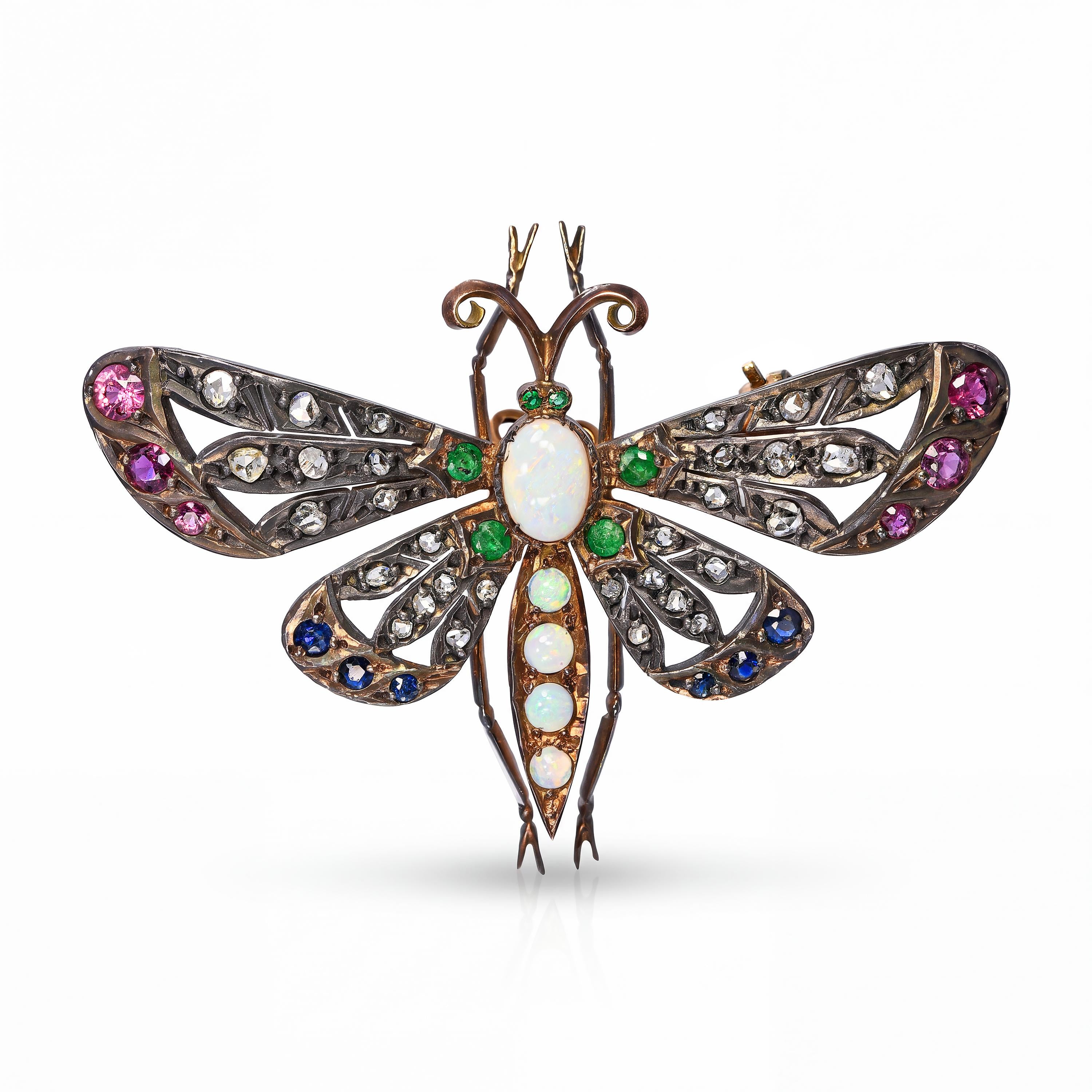 Antique Silver Topped Gold Butterfly Gem Set Ajour Cut Brooch