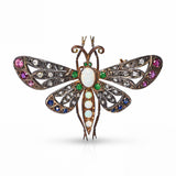 Antique Silver Topped Gold Butterfly Gem Set Ajour Cut Brooch