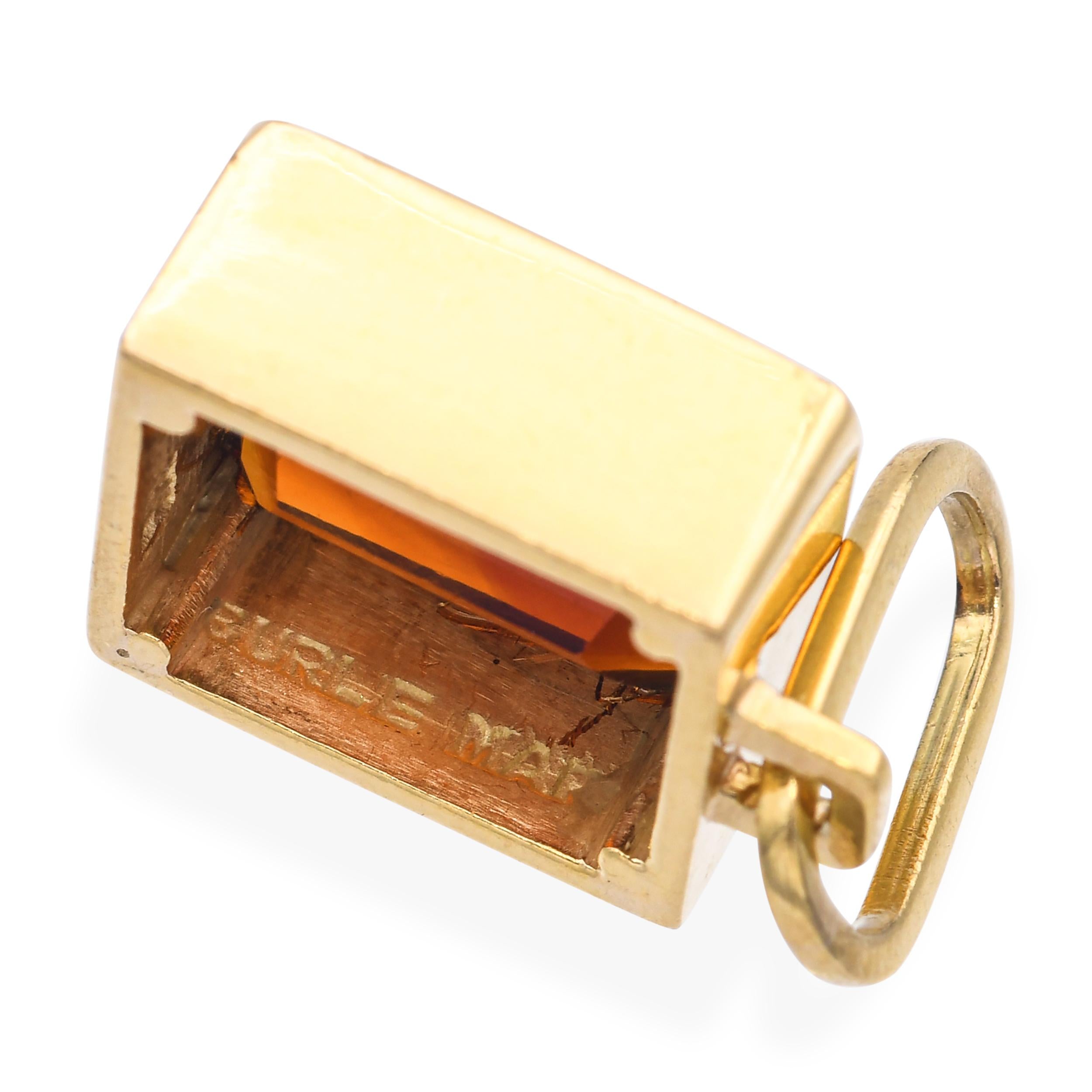 Vintage Burle Marx 18k Yellow Gold 4.70ct Citrine Pendant