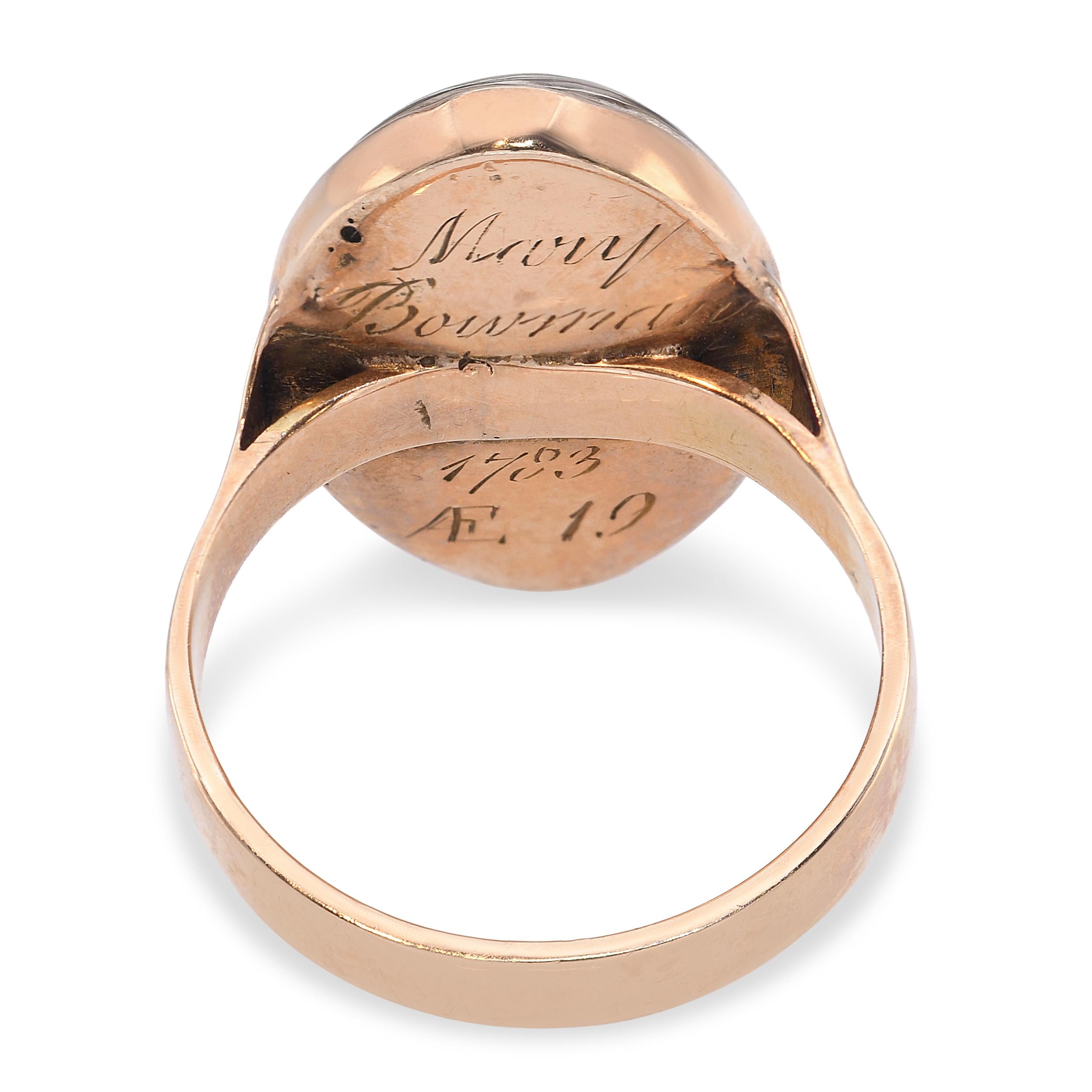 Antique Georgian 10k Yellow Gold Sepia Memorial Miniature Mourning Ring