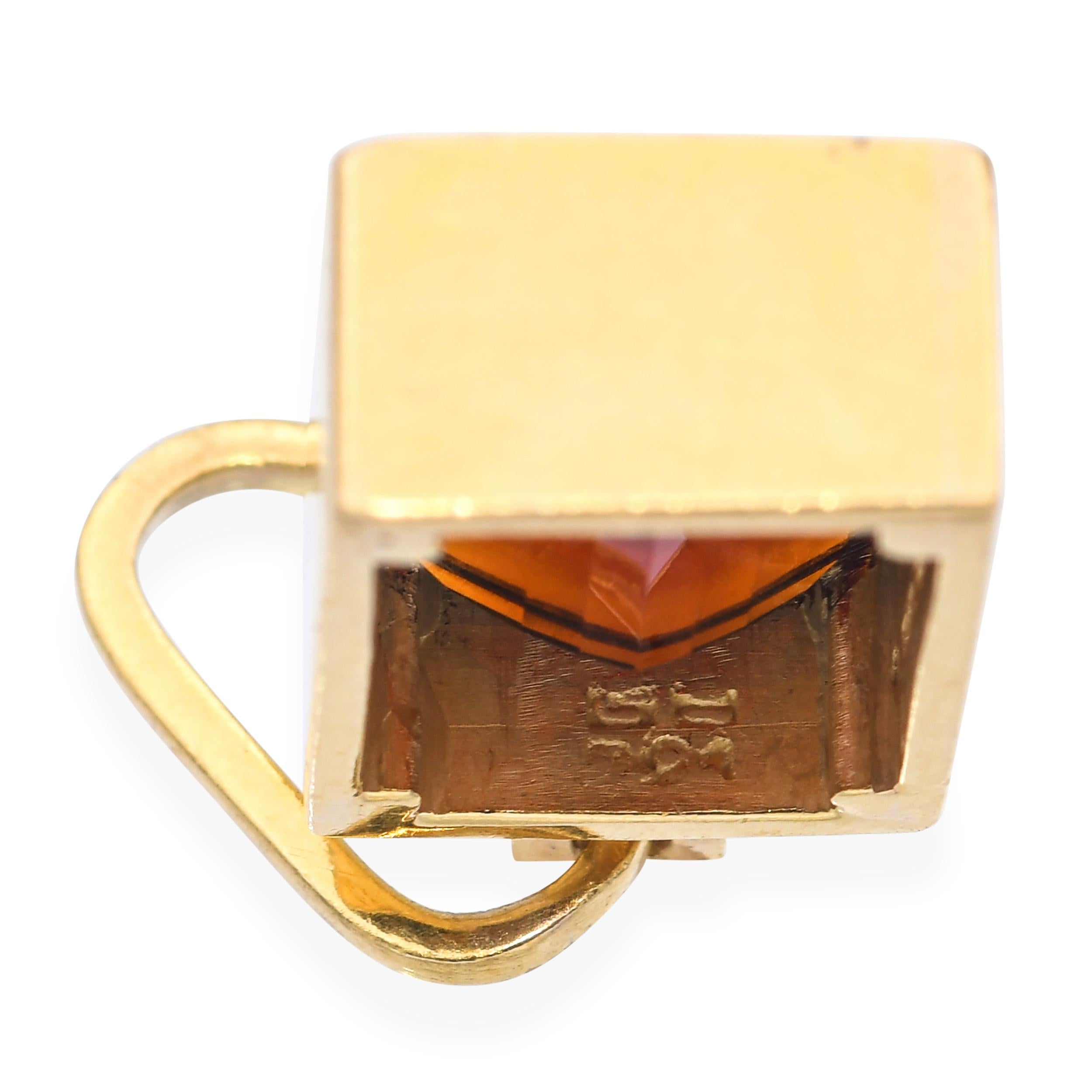 Vintage Burle Marx 18k Yellow Gold 4.70ct Citrine Pendant