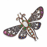Antique Silver Topped Gold Butterfly Gem Set Ajour Cut Brooch