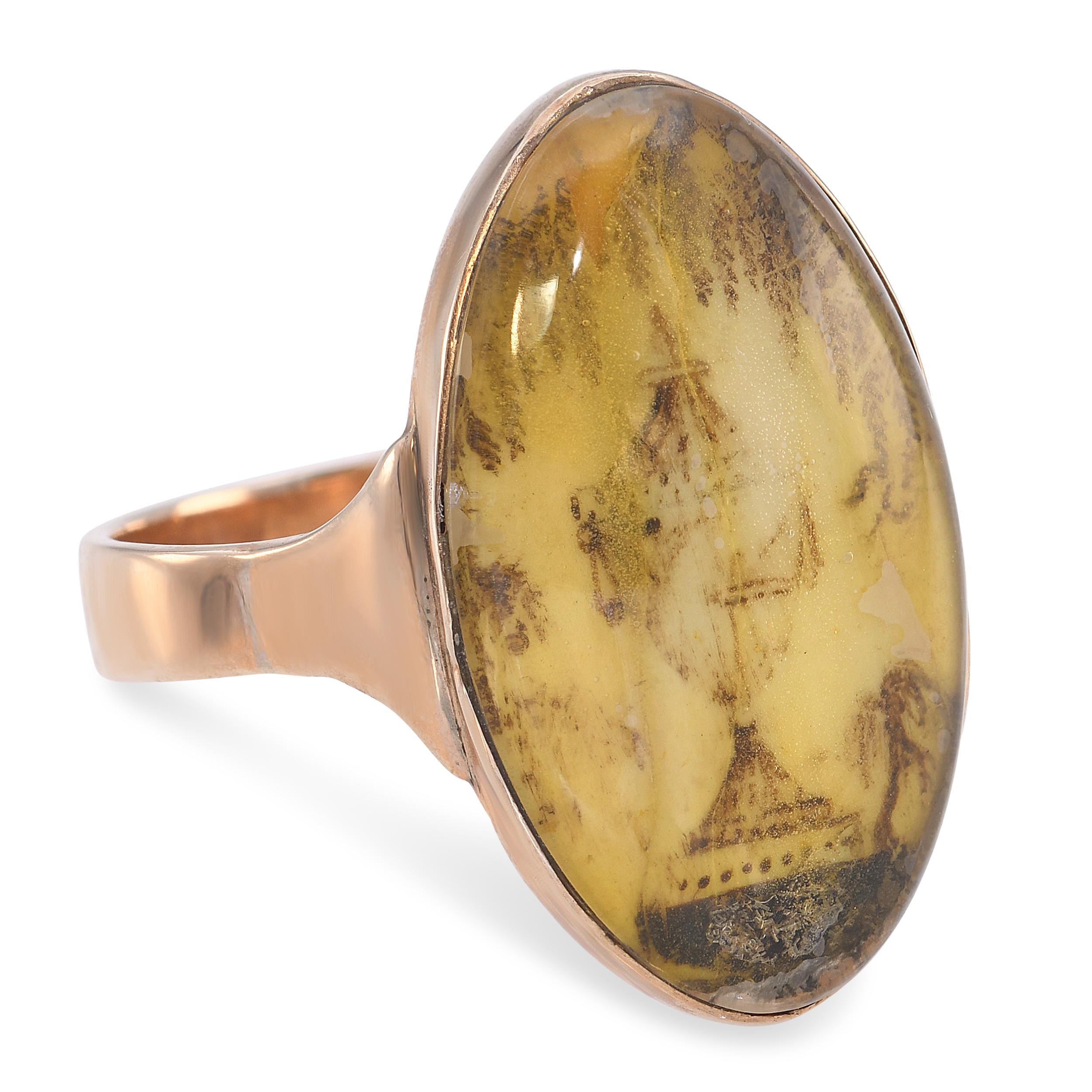 Antique Georgian 10k Yellow Gold Sepia Memorial Miniature Mourning Ring