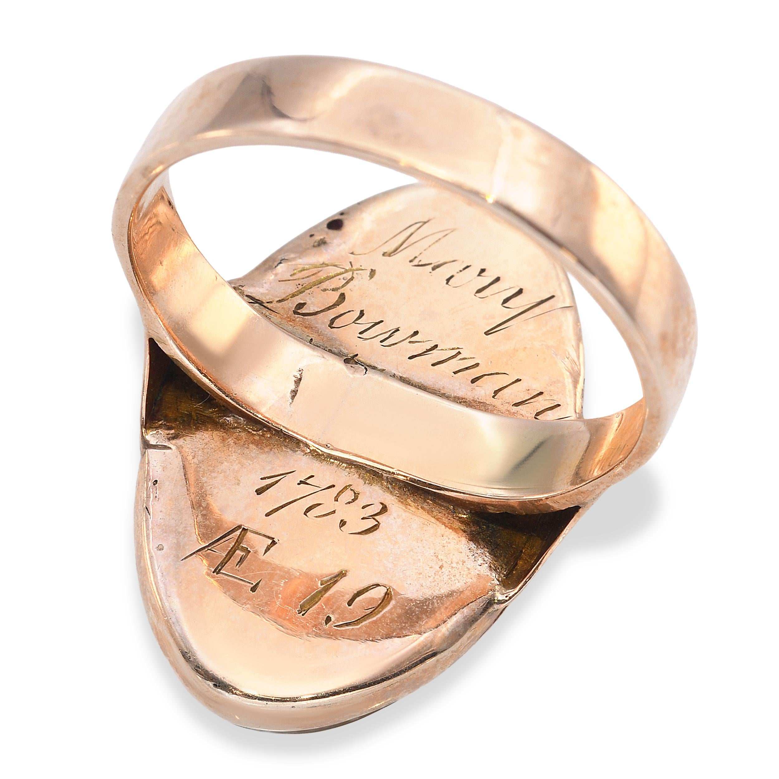 Antique Georgian 10k Yellow Gold Sepia Memorial Miniature Mourning Ring