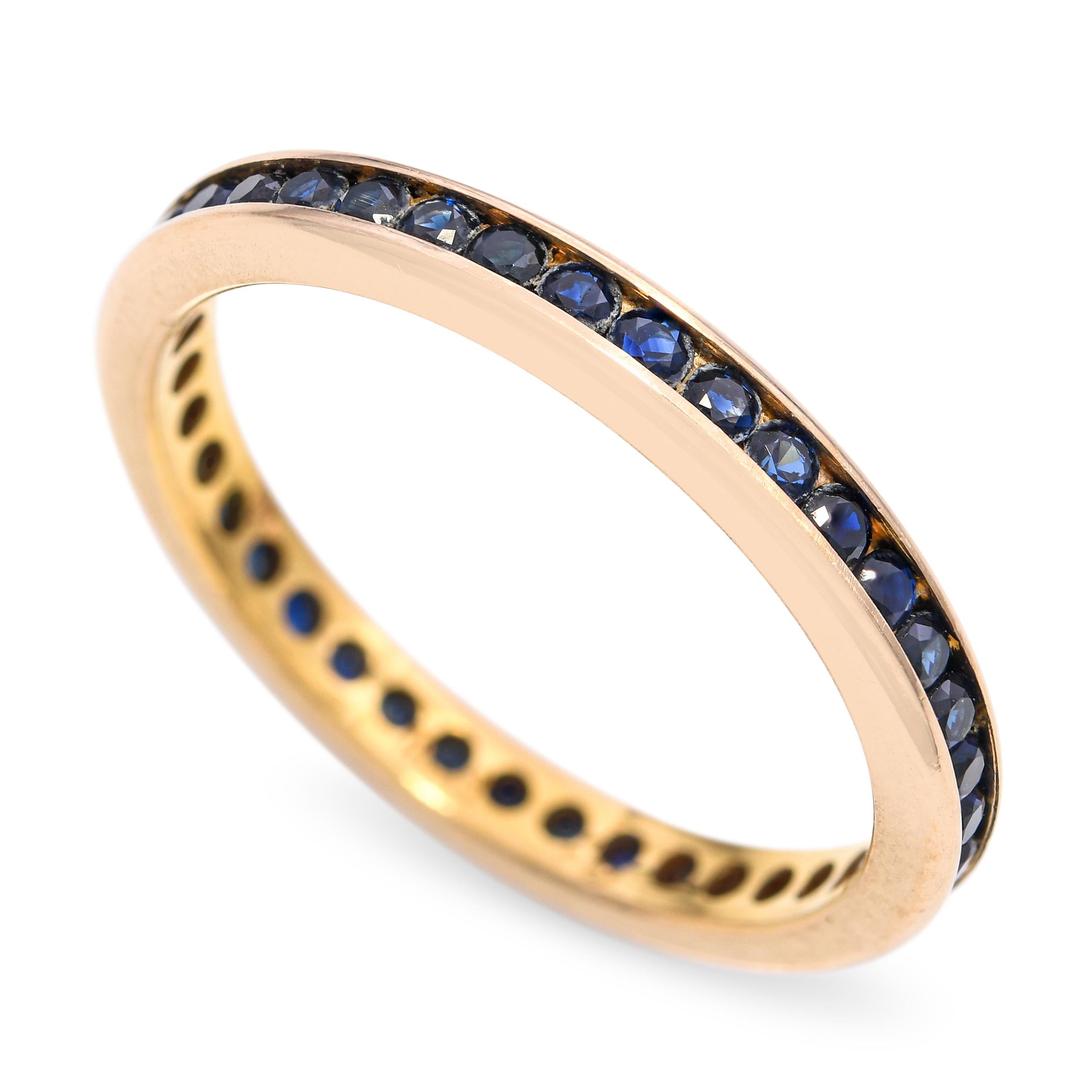 Vintage 18k Yellow Gold Channel Set Sapphire Eternity Band