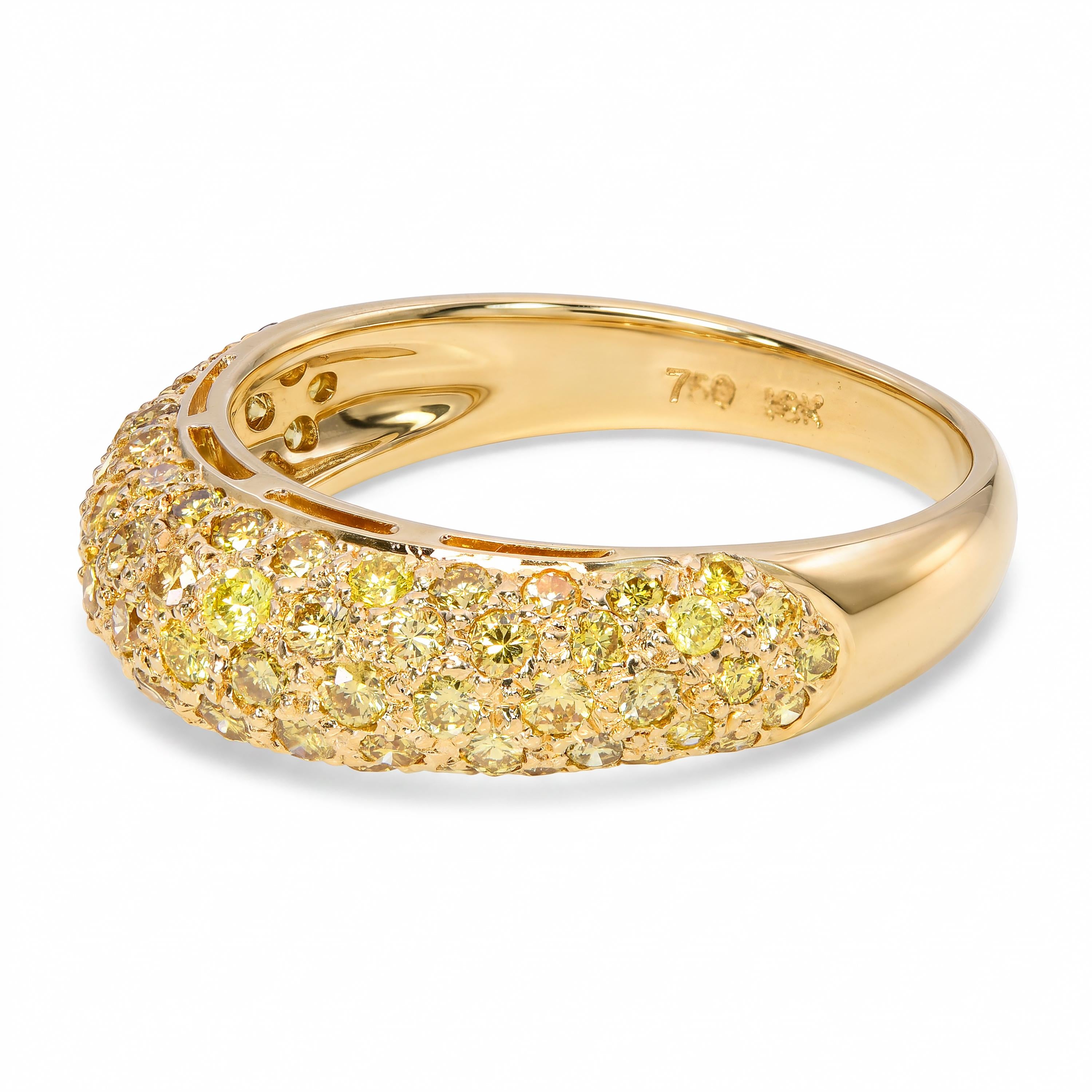 18k Yellow Gold Yellow Diamond Pave Half Dome Band Ring
