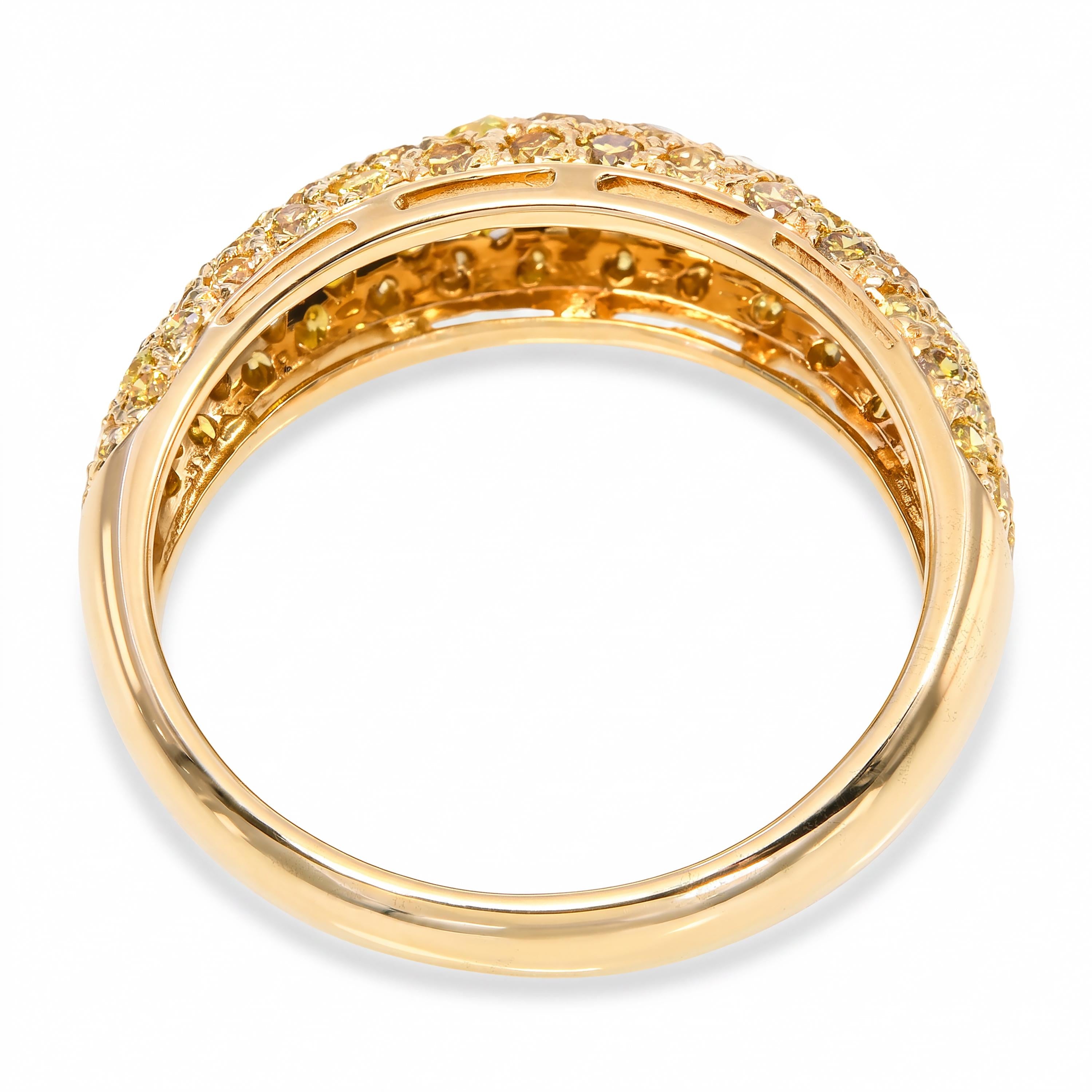 18k Yellow Gold Yellow Diamond Pave Half Dome Band Ring