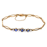 Victorian 14K Gold Blue Sapphire and Pearl Navette Link Bracelet