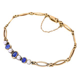 Victorian 14K Gold Blue Sapphire and Pearl Navette Link Bracelet