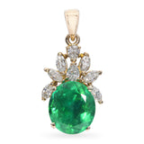 Vintage 18k Yellow Gold GIA 4.70ct Colombian Emerald and Diamond Pendant