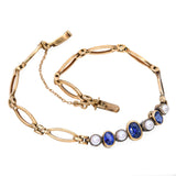 Victorian 14K Gold Blue Sapphire and Pearl Navette Link Bracelet