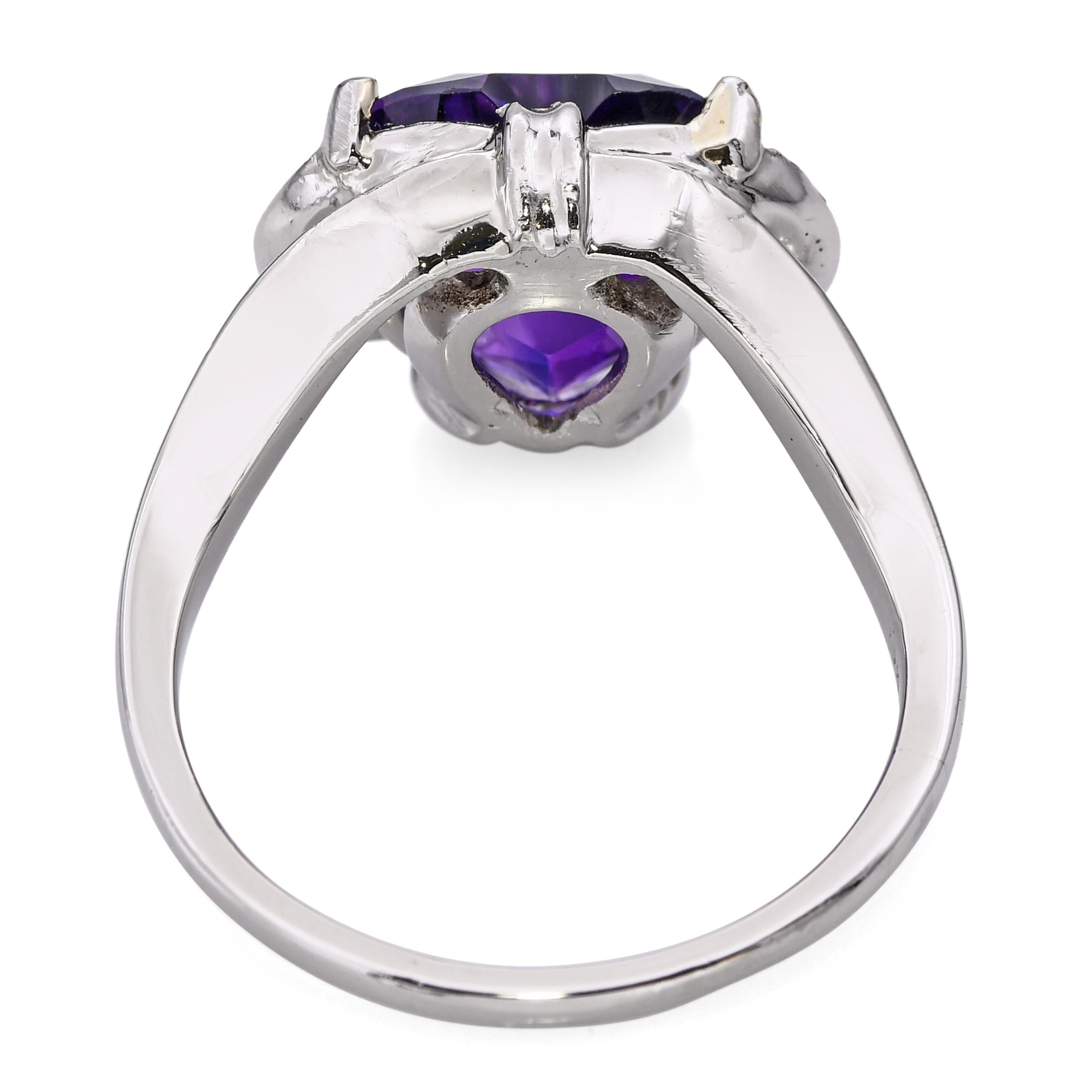 Vintage F & F Felger Platinum Amethyst Heart and Diamond Offset Ring