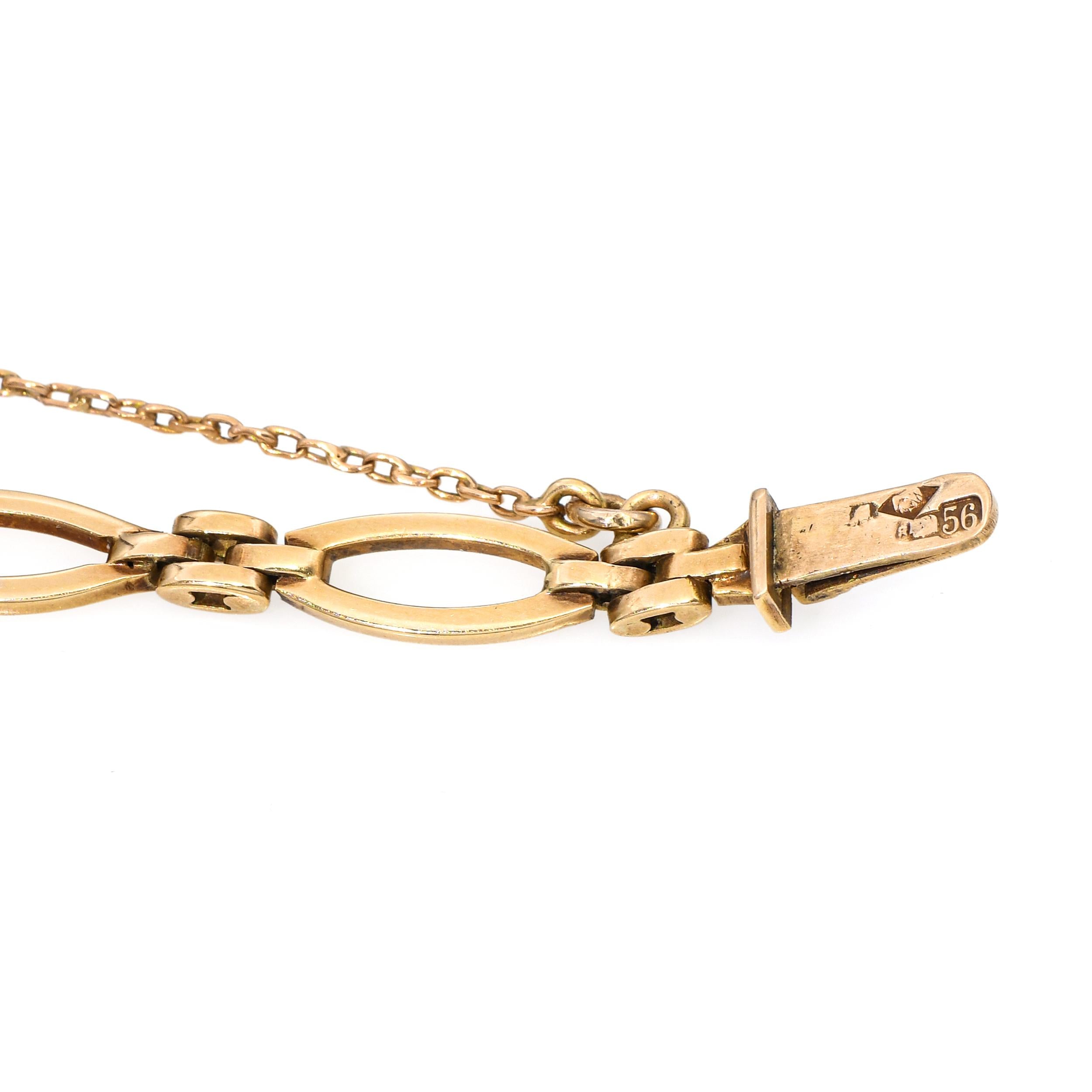 Victorian 14K Gold Blue Sapphire and Pearl Navette Link Bracelet