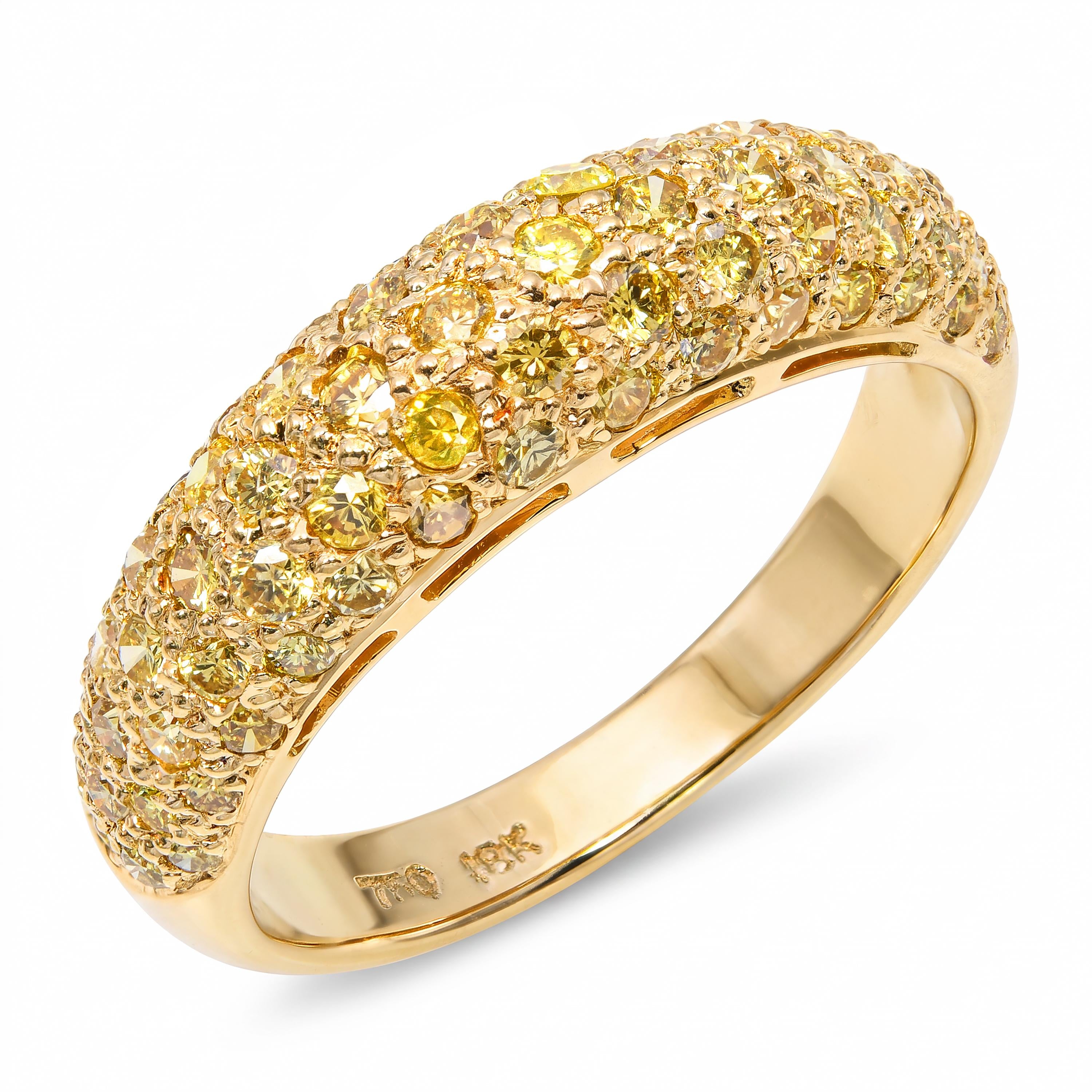 18k Yellow Gold Yellow Diamond Pave Half Dome Band Ring