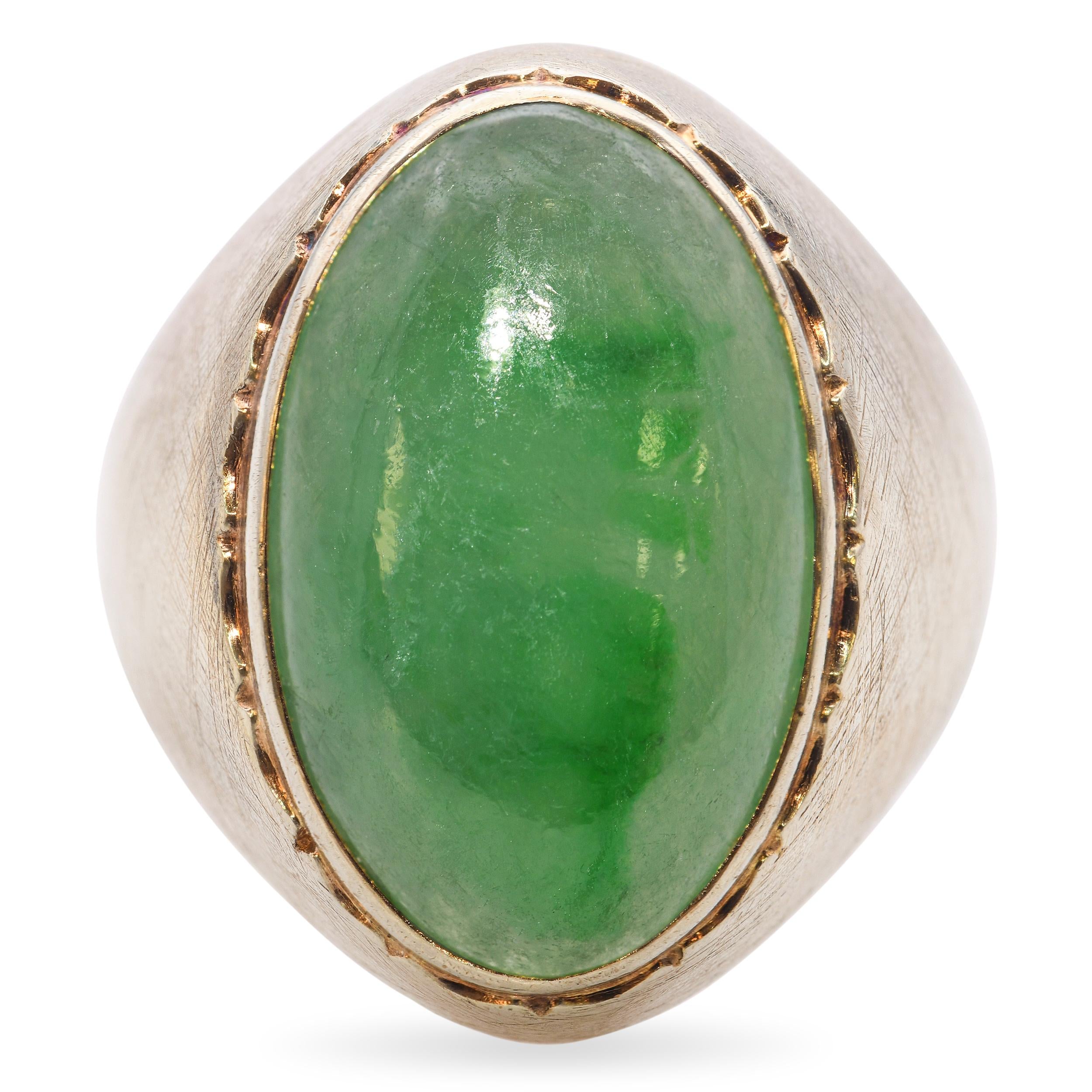 Vintage 14k Yellow Gold Green Jadeite Jade Men's Ring