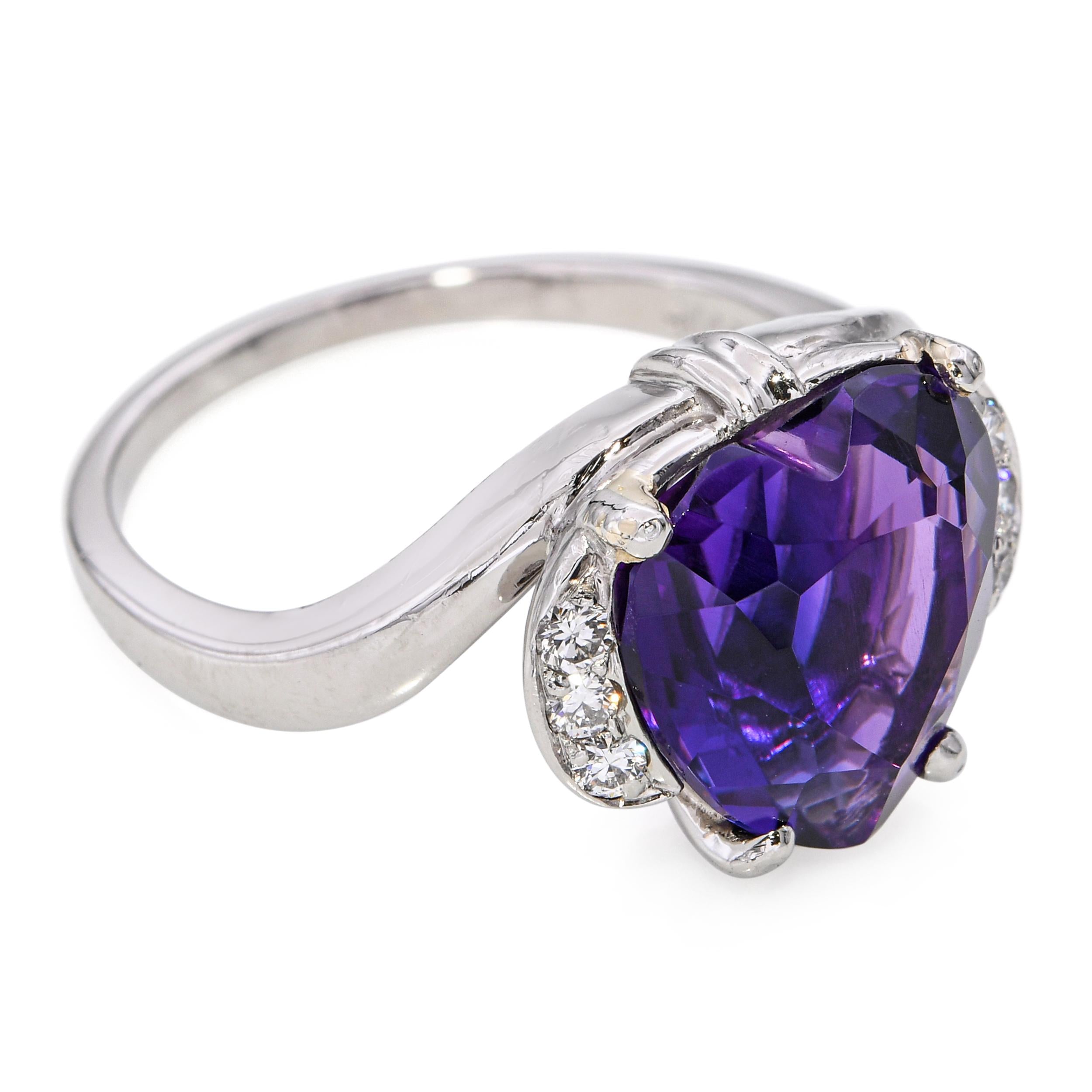 Vintage F & F Felger Platinum Amethyst Heart and Diamond Offset Ring