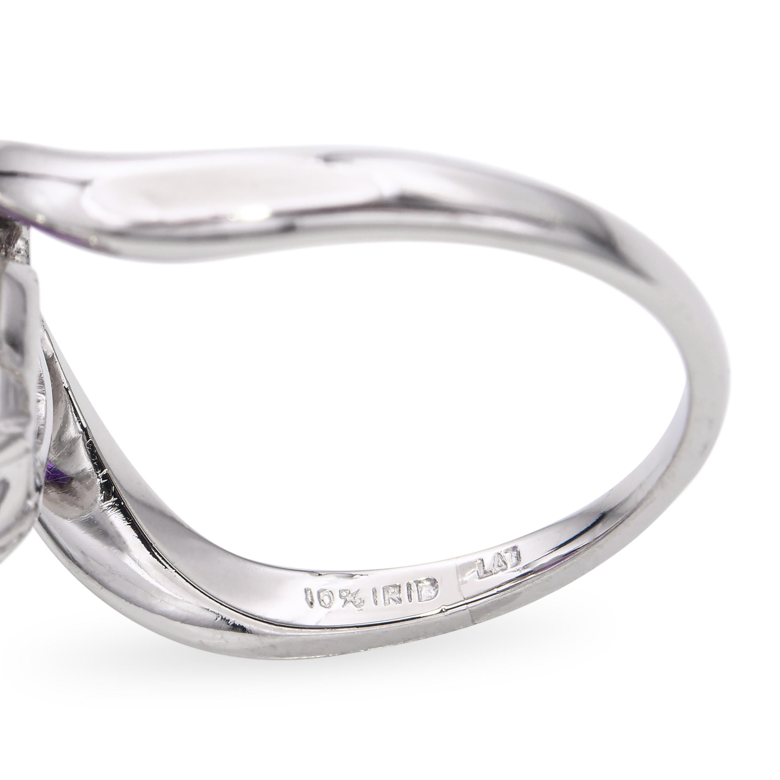 Vintage F & F Felger Platinum Amethyst Heart and Diamond Offset Ring