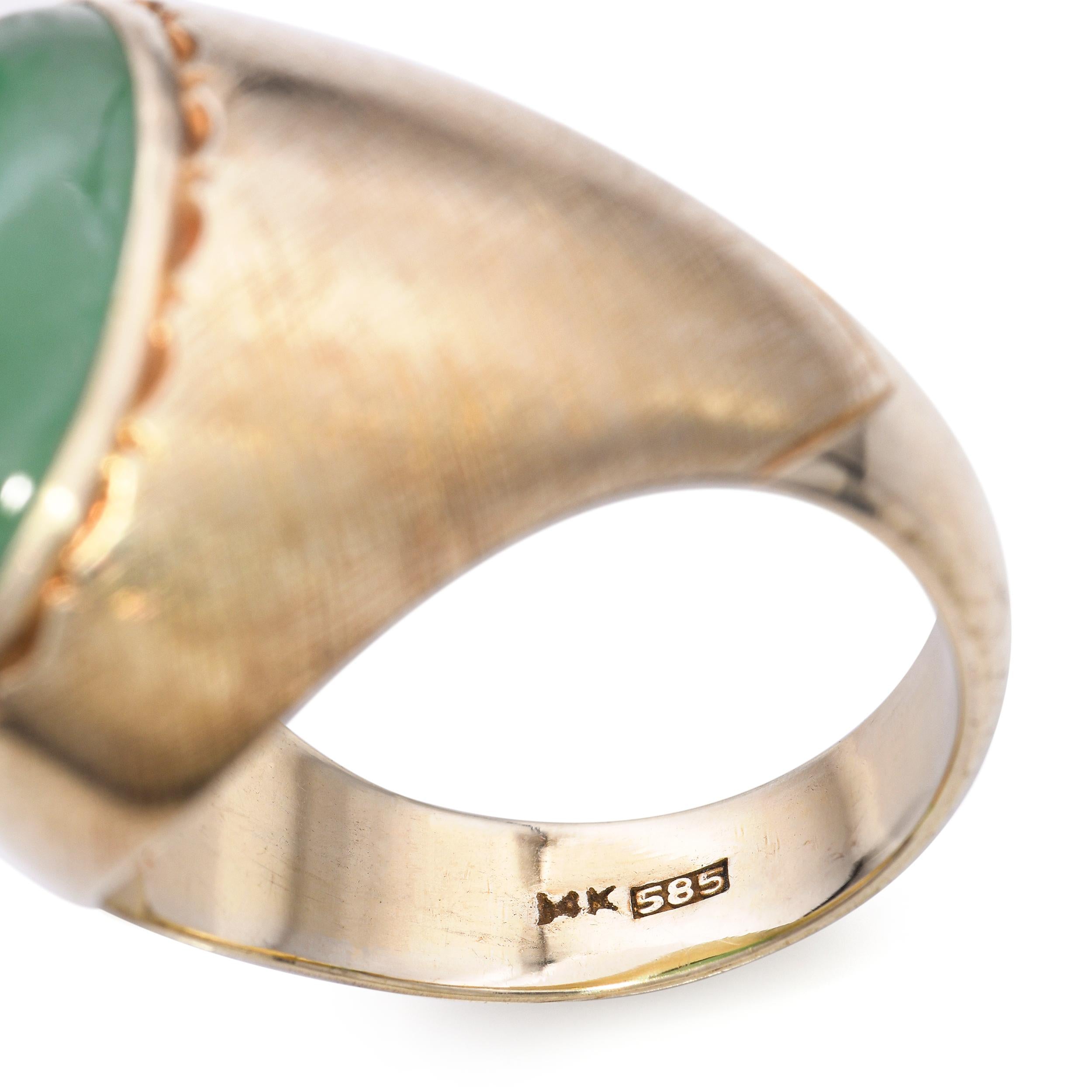 Vintage 14k Yellow Gold Green Jadeite Jade Men's Ring