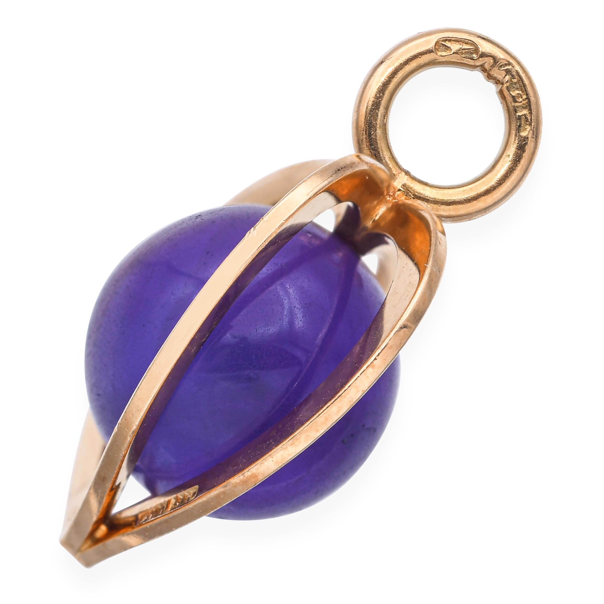 Vintage 14k Yellow Gold Amethyst Sphere Heart Pendant