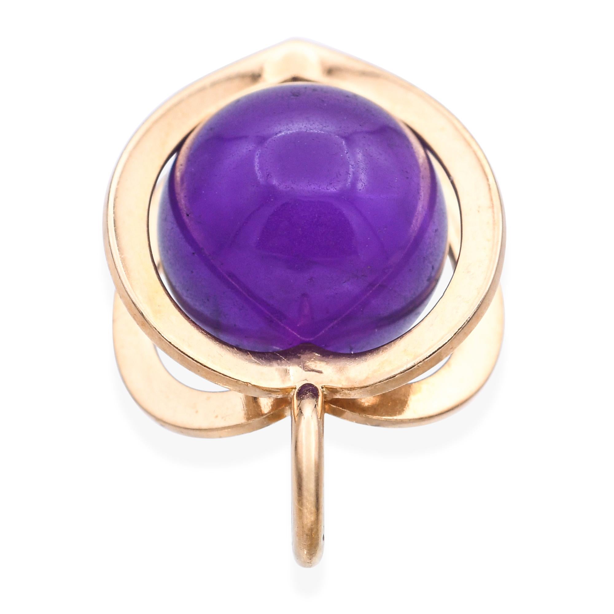 Vintage 14k Yellow Gold Amethyst Sphere Heart Pendant
