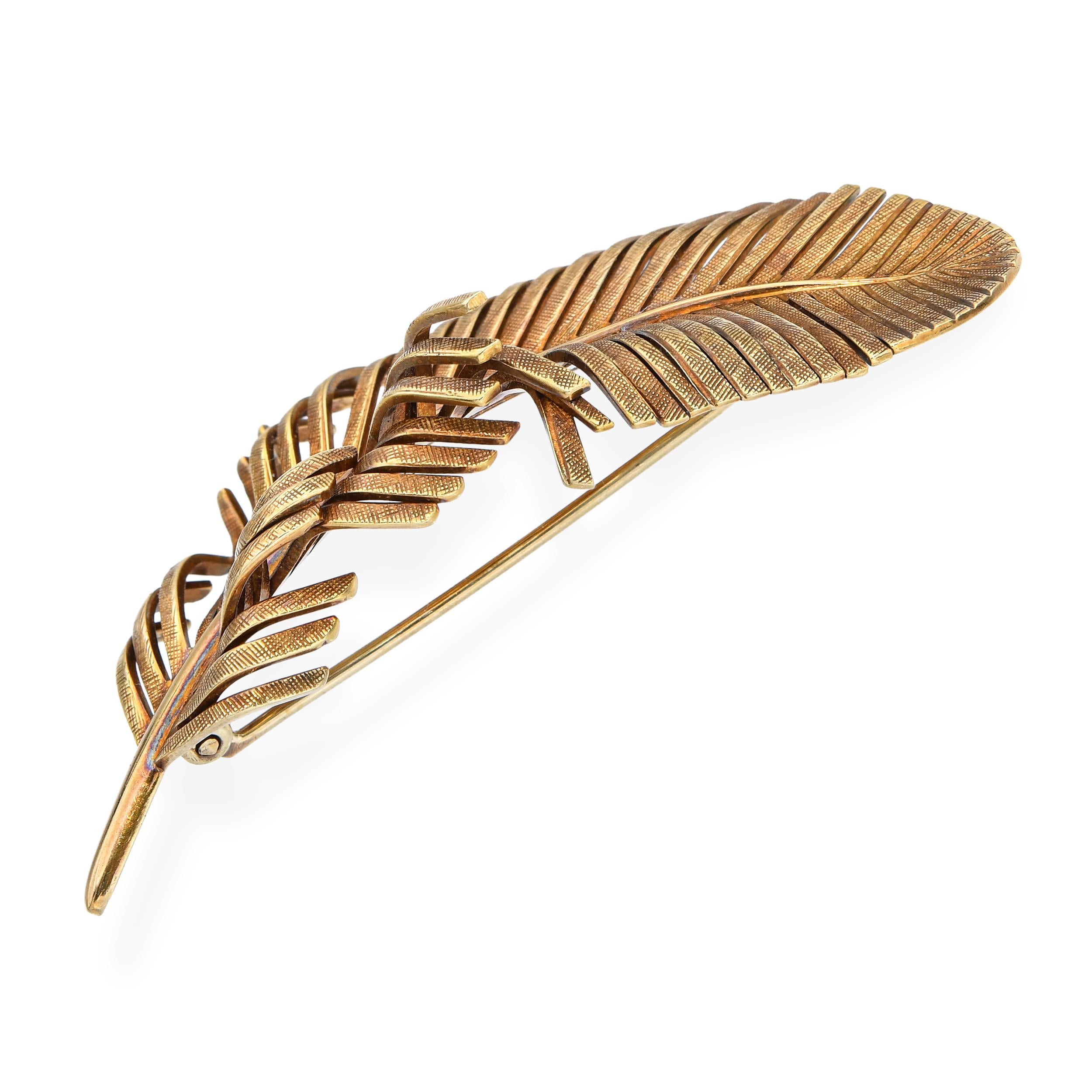 Vintage Tiffany & Co 14k Yellow Gold Feather Brooch