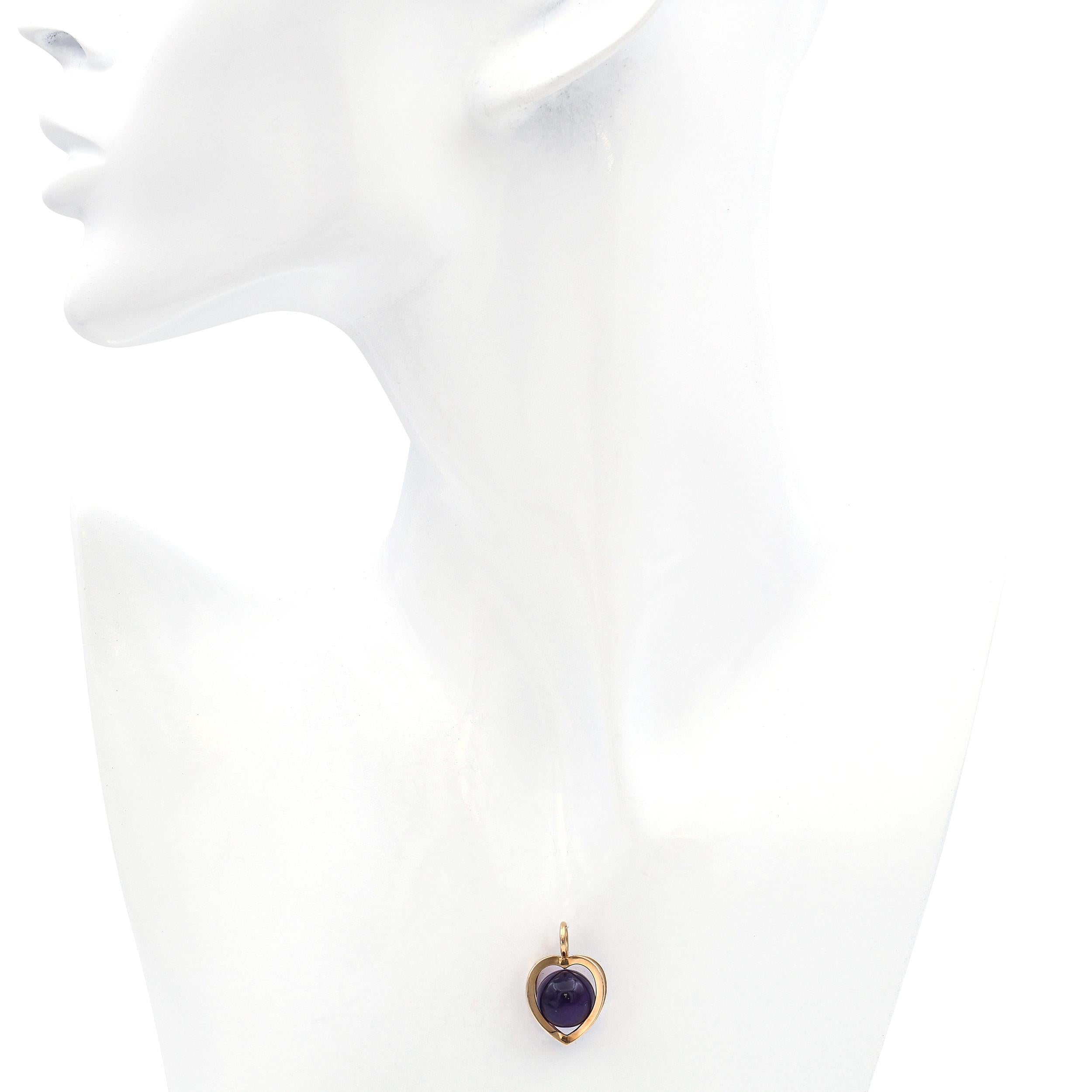 Vintage 14k Yellow Gold Amethyst Sphere Heart Pendant