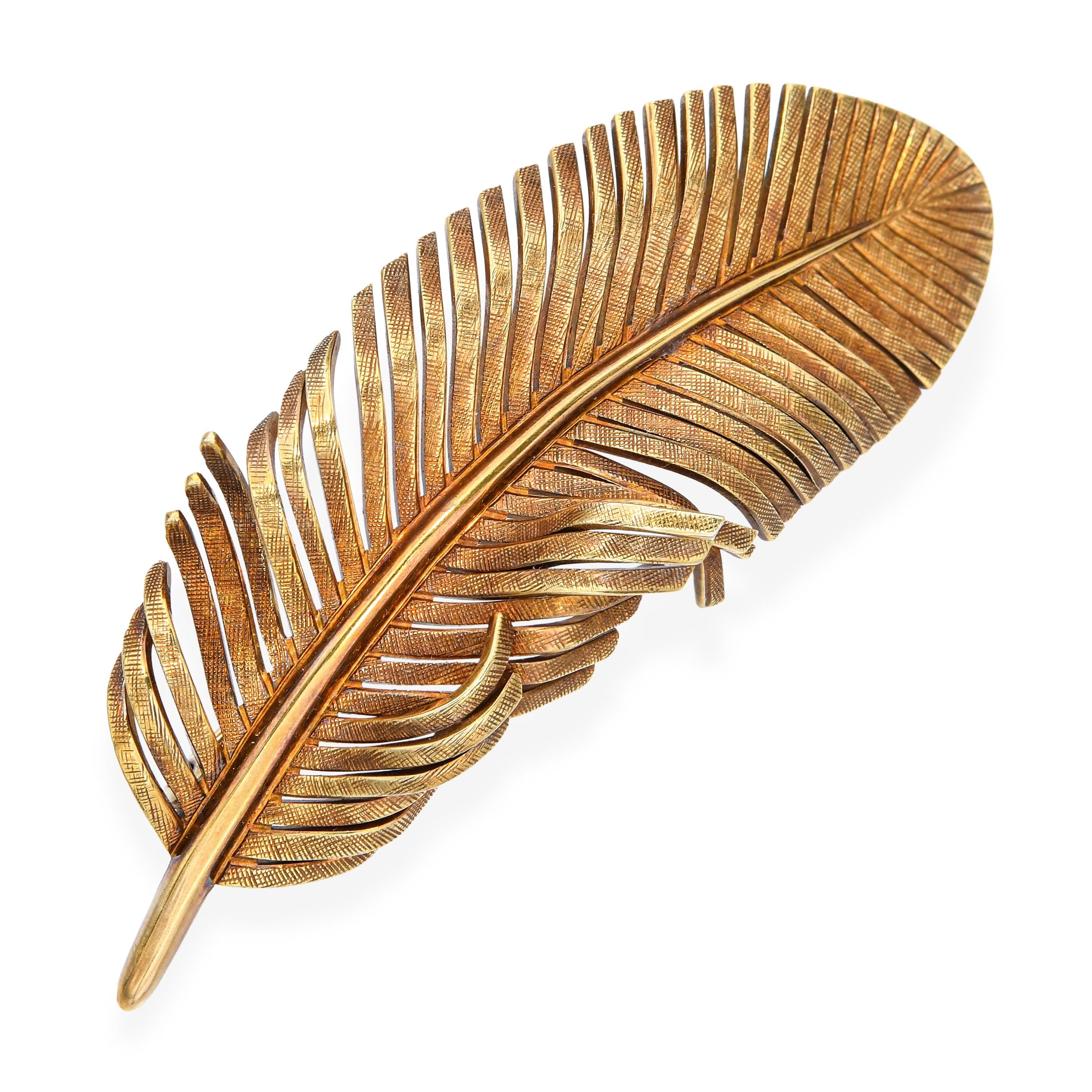 Vintage Tiffany & Co 14k Yellow Gold Feather Brooch