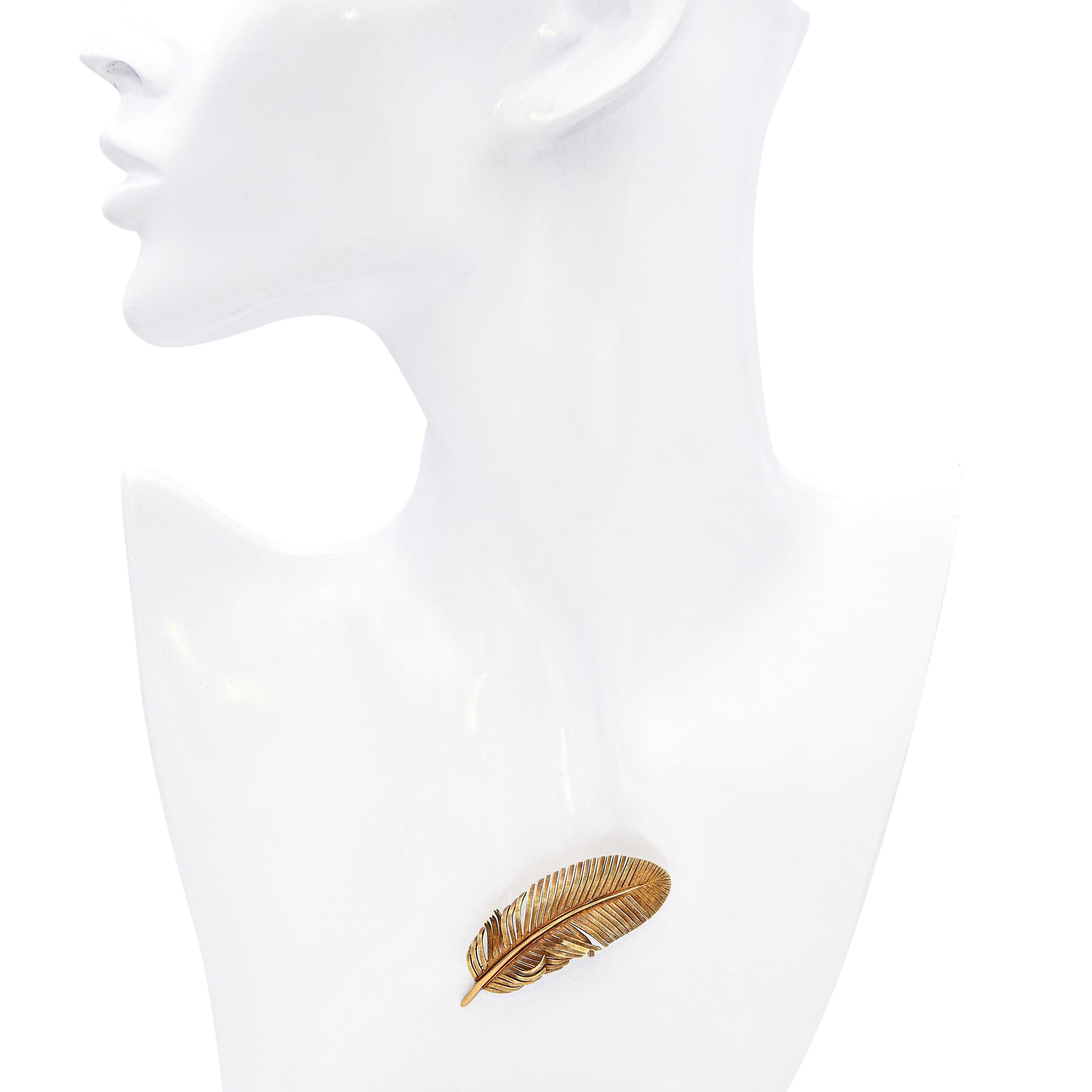 Vintage Tiffany & Co 14k Yellow Gold Feather Brooch