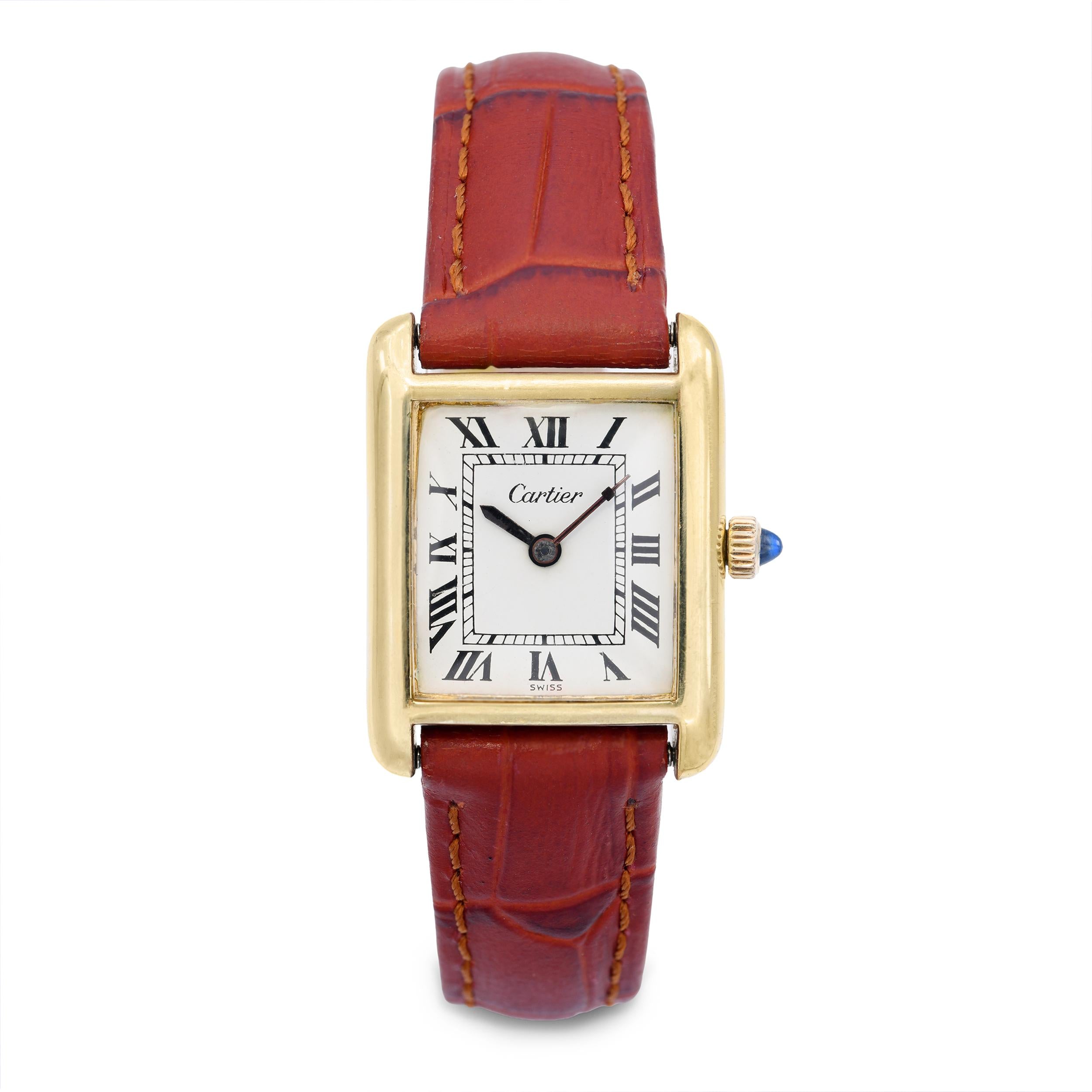 Vintage Cartier 18k Yellow Gold Electroplated Tank Manual Wind Watch