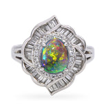 Vintage Platinum 1.15ct B4 Black Crystal Opal and Diamond Statement Ring
