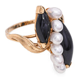 Vintage 14k Yellow Gold Pearl and Black Coral Ring